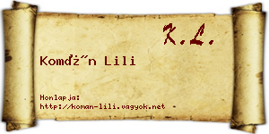 Komán Lili névjegykártya
